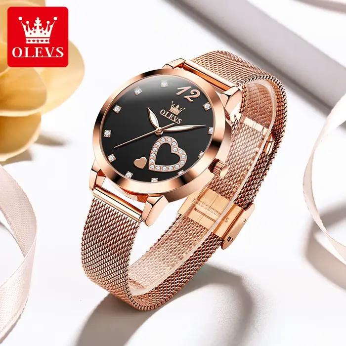 OLEVS 5189 montre à Quartz Simple pour femmes diamant amour coeur conception mode élégant or Rose bracelet en acier