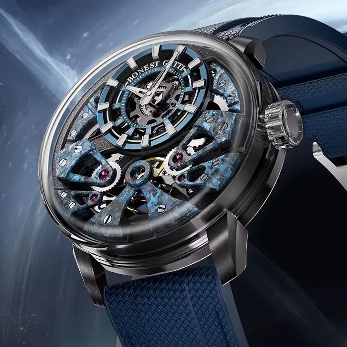 Montre mécanique automatique pour homme BONEST GATTI, cristal saphir, acier inoxydable 316, bracelet en caoutchouc luminescent, montre squelette pour homme d'affaires