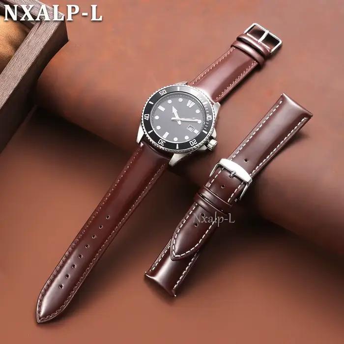 Bracelet de cuir huilé pour Omega et Seiko en cuir de vache véritable avec système de dégagement rapide pour homme et femme diverses occasions spéciales