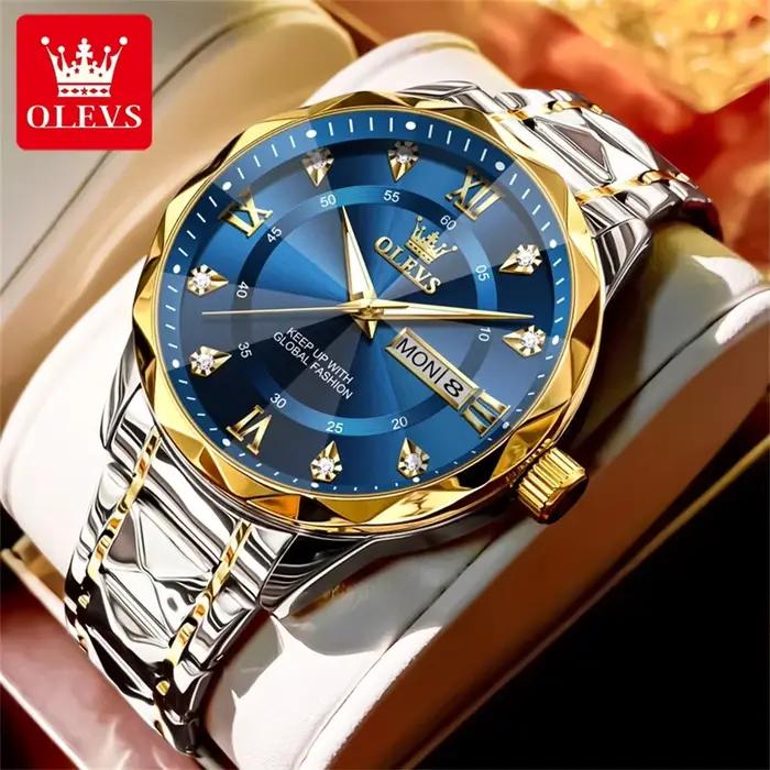 Montre OLEVS Quartz Lumineuse Élégante avec Affichage de la Semaine et Calendrier Complet Occasions Spéciales pour Hommes