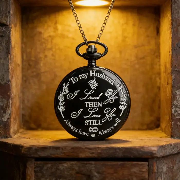 Montre de poche vintage gravée « Je t'aime » pour mon mari