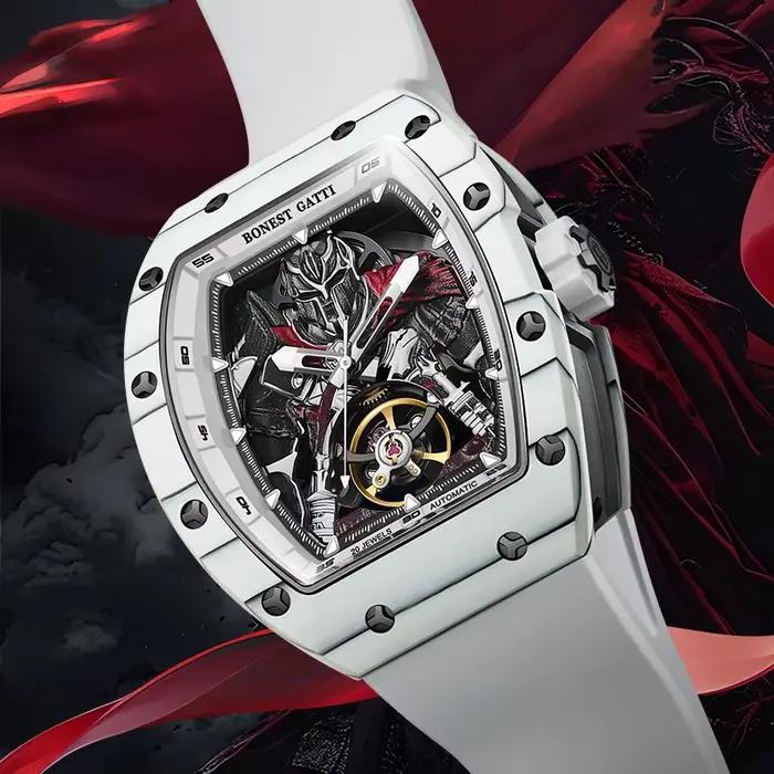 BONEST GATTI montre mécanique automatique en Fiber de carbone pour hommes étanche squelette