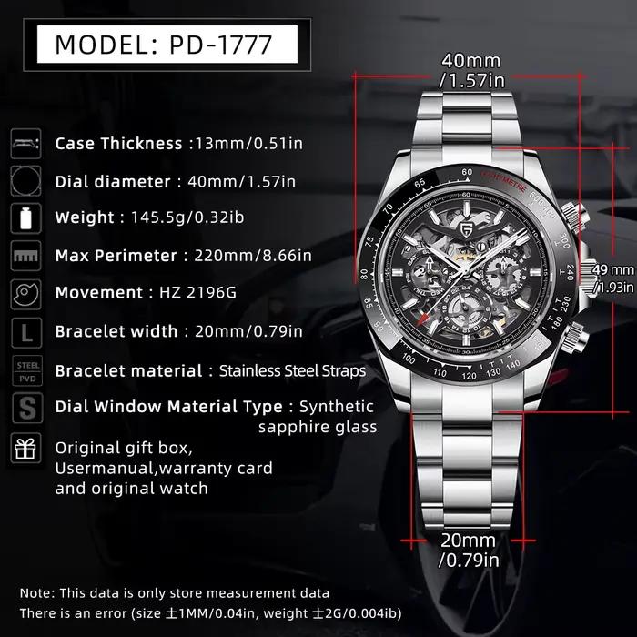PAGANI DESIGN Montre mécanique automatique pour homme en acier inoxydable étanche sport 10 bars