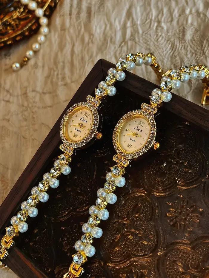 1 Nouvelle montre luxueuse pour femme avec incrustations de perles et de strass
