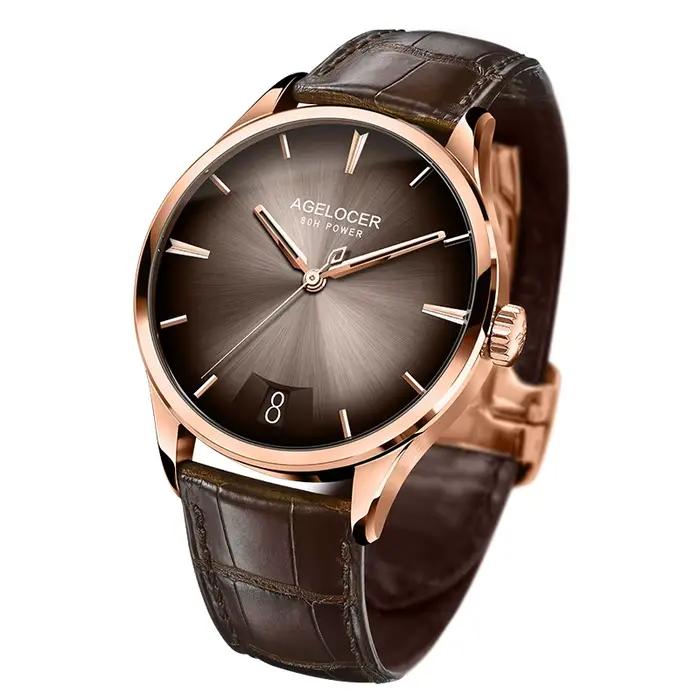 Montre AGELOCER Original Budapest pour homme, montre de luxe en or, grand calendrier, automatique, mécanique, cadeau d'anniversaire pour homme