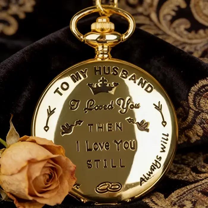 Montre de poche vintage gravée « Je t'aime » pour mon mari