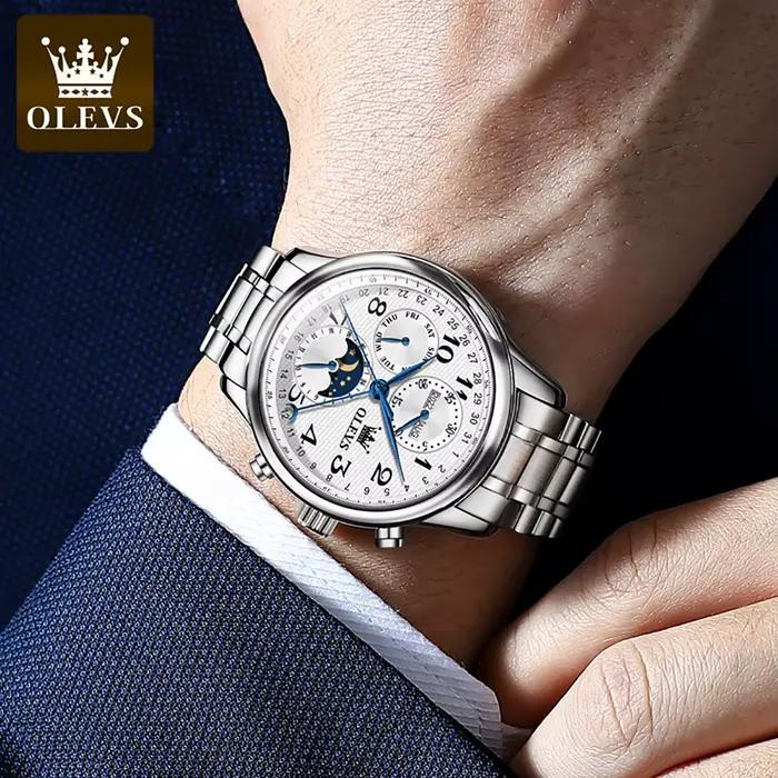 Montre OLEVS 6667 haute technologie pour hommes avec affichage de la phase de lune et de la semaine mode et casual occasions spéciales