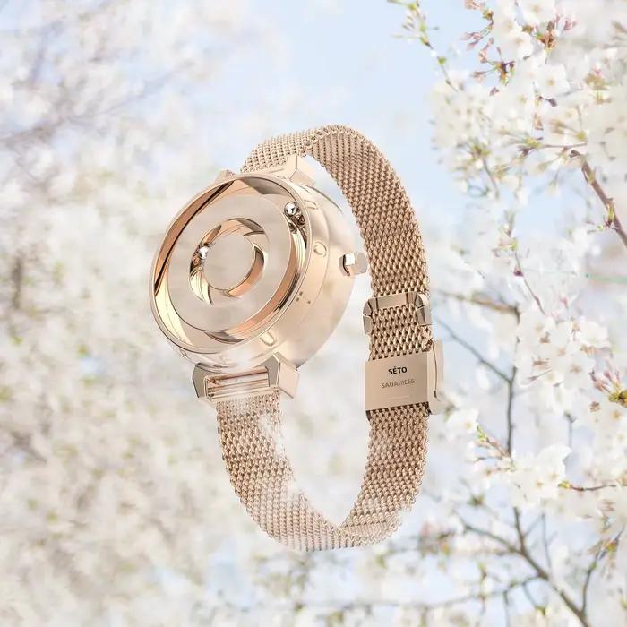 Montre pour femme Eutour en or rose – Montre à quartz magnétique