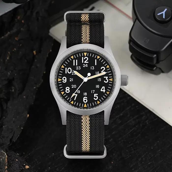 Militado ML05 38mm montre militaire mis5 2035 mouvement bombé saphir cristal C3 vert lumineux 10Bar étanche montres Vintage