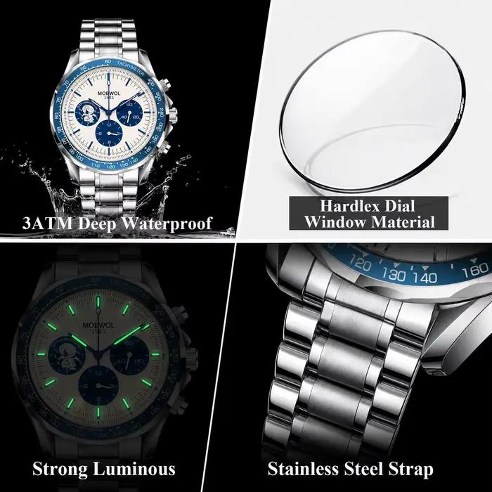 Montre à Quartz Luxe MOBWOL 2026 Acier Inoxydable Bracelet Pour Hommes Occasions Sportives et Affaires
