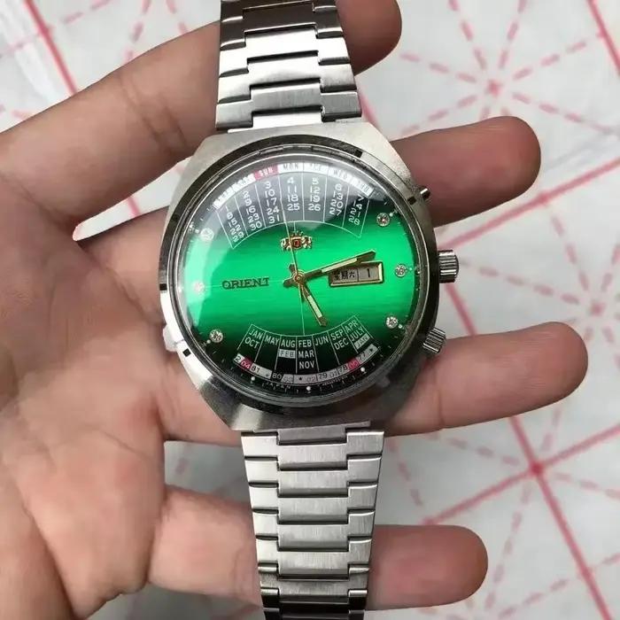 Montre mécanique sportive orient multifonction homme résistance à l'eau cadran grand ultra fin heure mondiale calendrier perpétuel