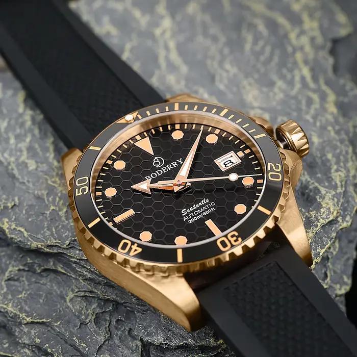 BODERRY hommes Bronze plongeur montres automatiques haut de gamme horloge de luxe 200M montre-bracelet étanche Sport