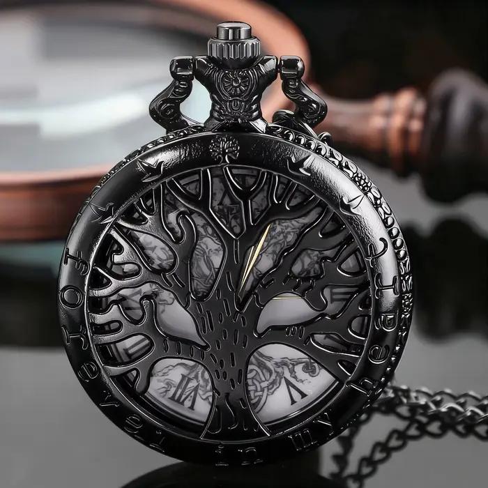 Montre de poche à quartz vintage steampunk avec design Arbre de Vie et chiffres romains