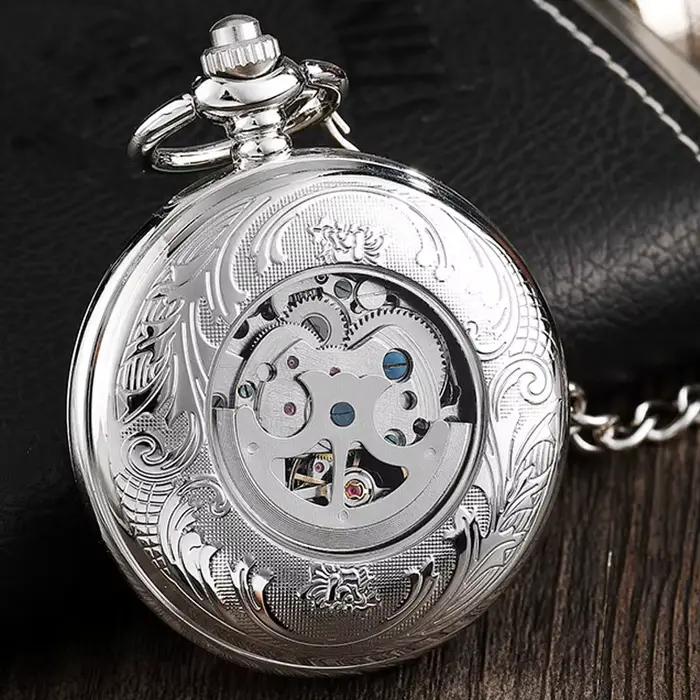 Montre de Poche Mécanique en Acier Inoxydable pour Homme et Femme
