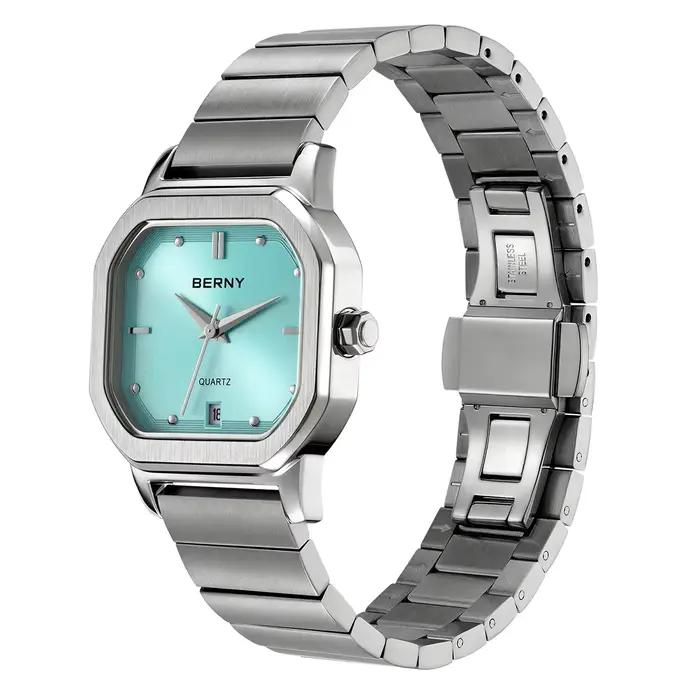 Montre homme BERNY carrée résistante à l'eau avec mouvement Miyota quartz pour occasions formelles et décontractées