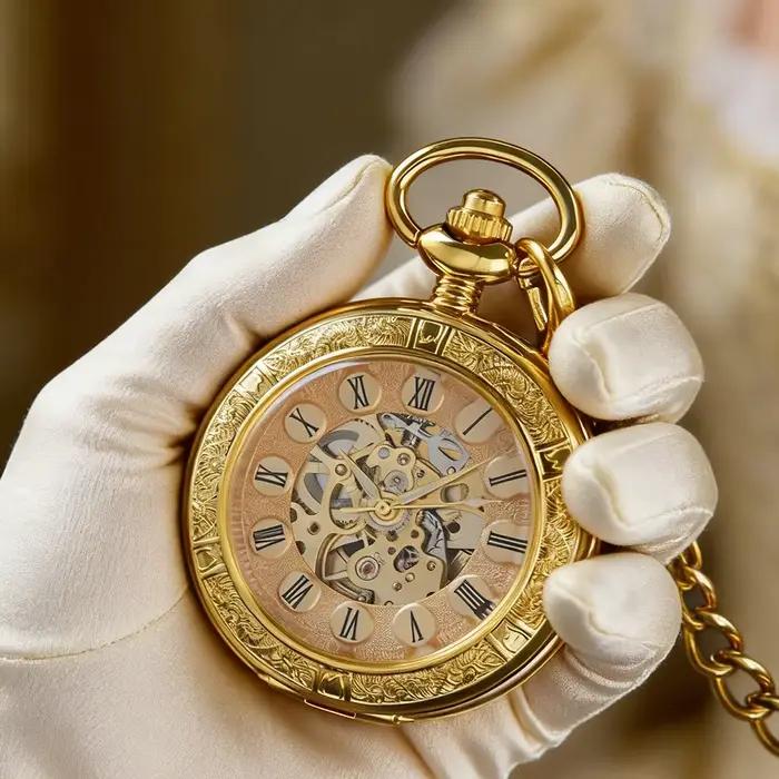 Montre de poche mécanique de luxe dorée pour homme