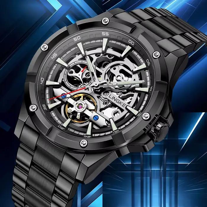 Montre automatique homme style fashion casual acier inoxydable résistante à l'eau occassions professionnelles et décontractées