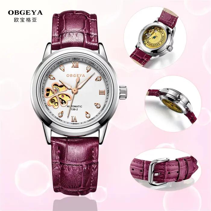 Montre-bracelet de luxe rose pour femme, montre mécanique automatique, résistante aux chocs, pour occasions spéciales et quotidienne