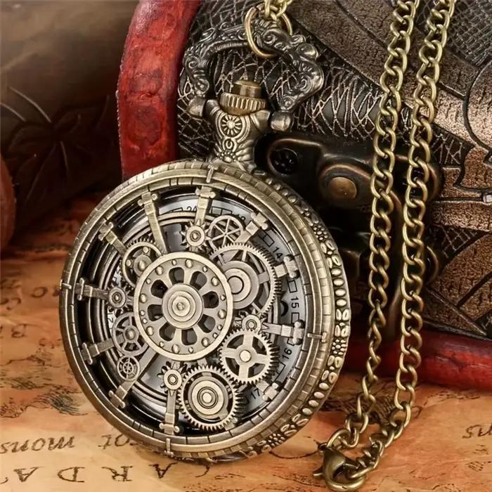 Montre de poche steampunk à quartz avec affichage à engrenages et cadran ajouré pour homme et femme occasions spéciales