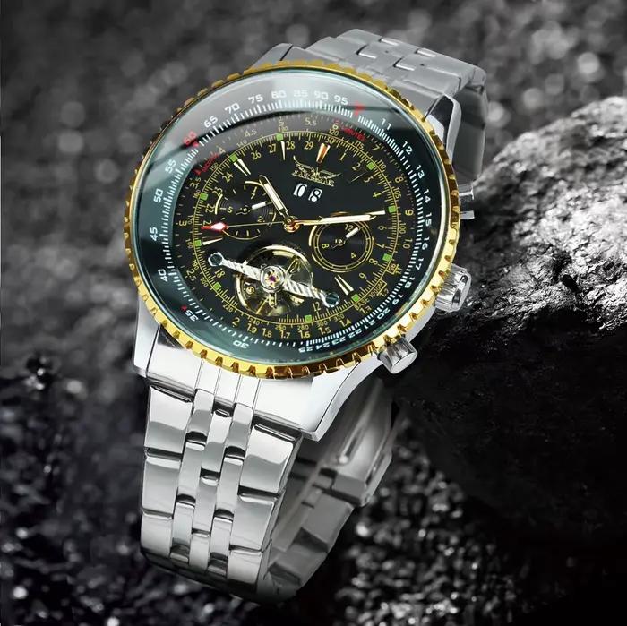 Jaragar montre automatique de sport militaire pour hommes cadran multifonction Tourbillon squelette montres mécaniques bracelet en acier de luxe lueur