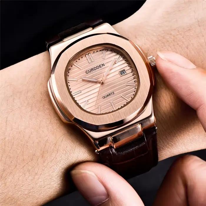 Hommes Original CURDDEN marque montres mode bracelet en cuir décontracté Date d'affaires Quartz montre-bracelet noir Relogios Masculinos 2025