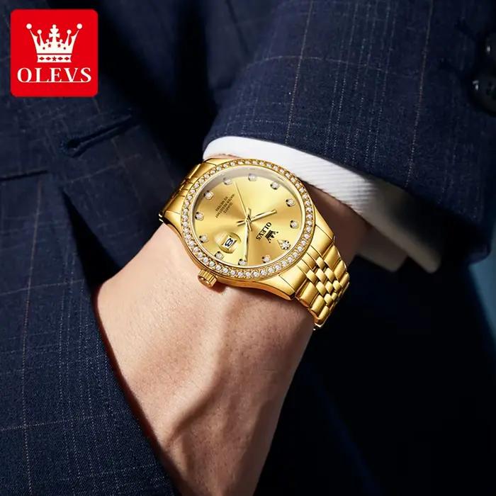 Montre OLEVS 3629 or et diamants montre-bracelet homme quartz résistante à l'eau pour hommes occasions spéciales