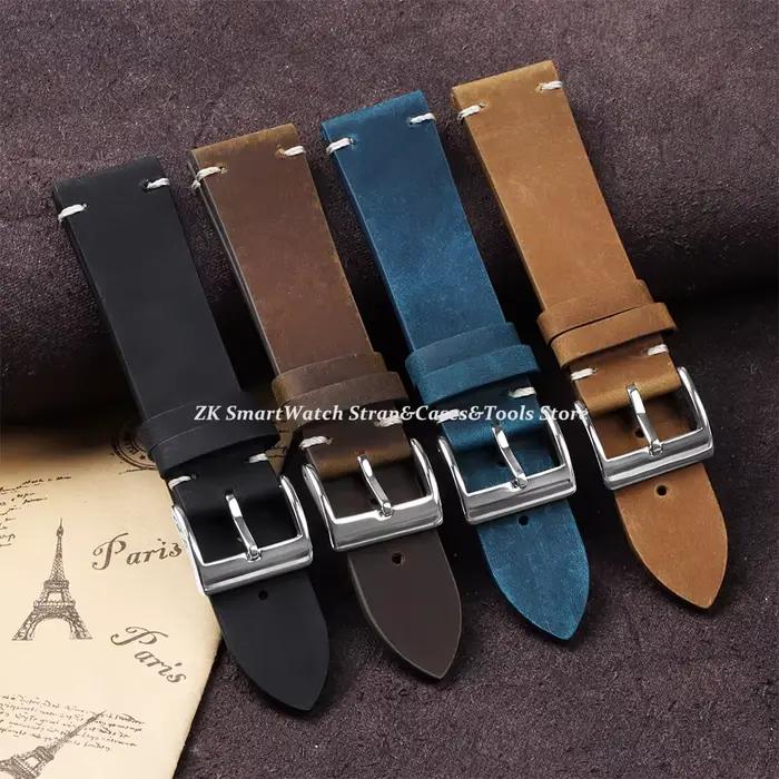 Bracelet de montre Vintage en cuir de cire d'huile pour Omega pour Seiko 18mm 20mm 21mm 22mm