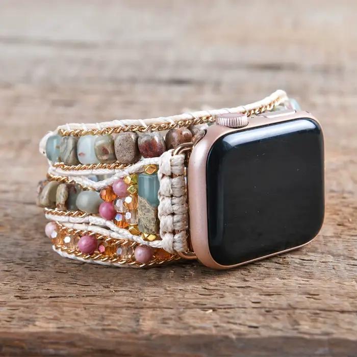 Bracelet de montre en perles de pierres semi-précieuses