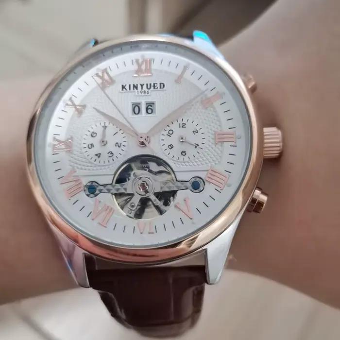 KINYUED Tourbillon hommes montres mode affaires automatique montre mécanique