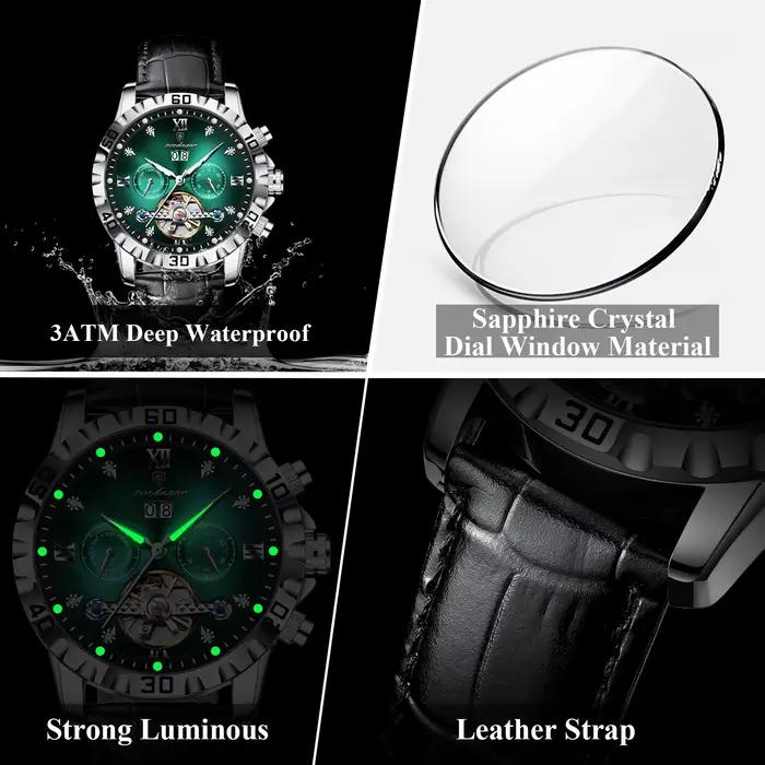 POEDAGAR Top luxe hommes montres Original mécanique en cuir