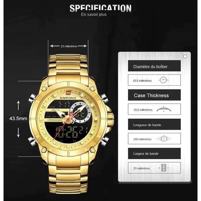 Montre-bracelet NAVIFORCE 9163 Quartz Résistante à l'Eau pour Hommes Occasions Spéciales Affaires Sport Chronographe Double Affichage