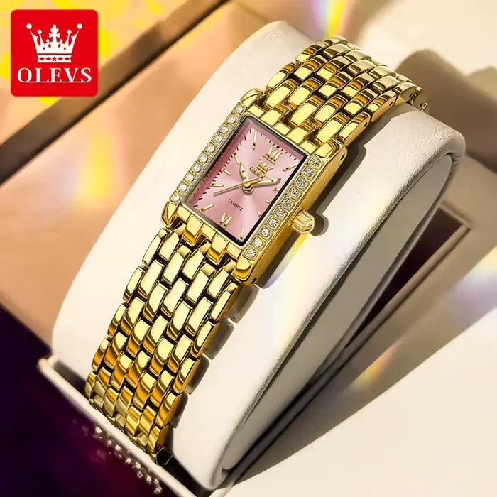 Montre dorée OLEVS en acier inoxydable pour femmes résistante à l'eau et élégante pour diverses occasions et cadeaux