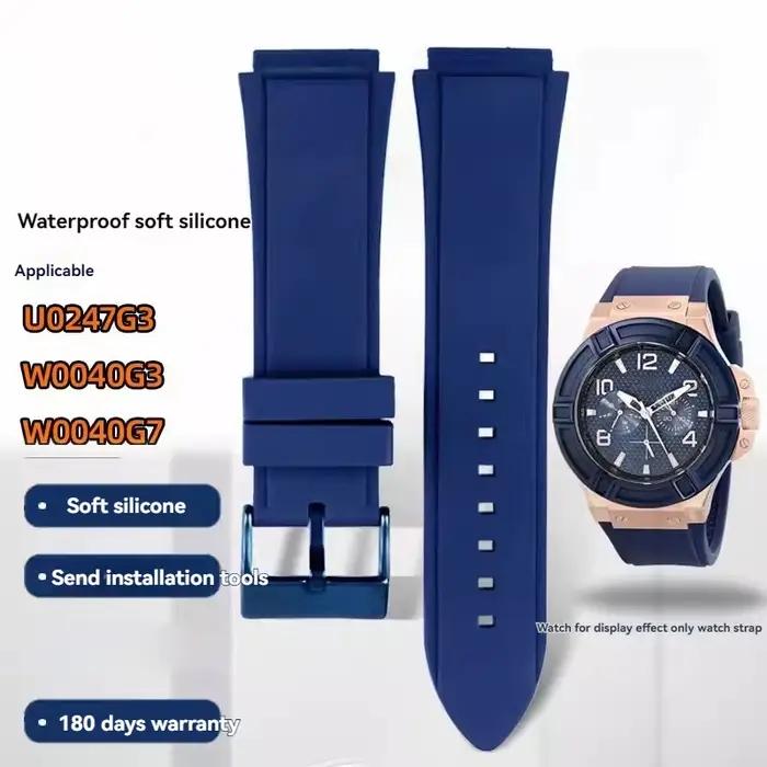 Bracelet de montre en silicone bleu 22 mm pour Guess W0247G3/W0040G3/W0040G7 | Remplacement
