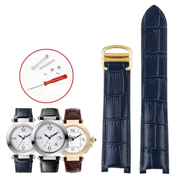 Bracelet de montre en cuir véritable pour série Cartier Pasha