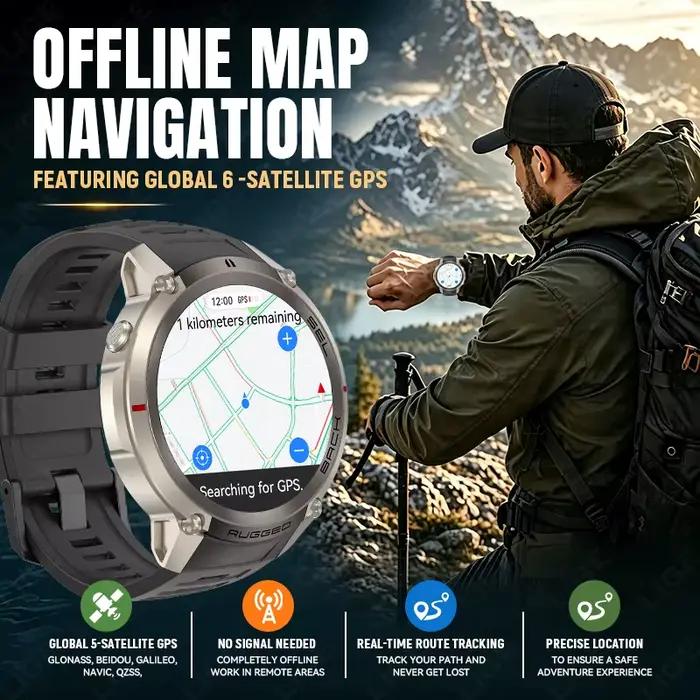 Montre connectée GPS professionnelle étanche pour hommes avec suivi de fitness et navigation hors ligne occasions extérieures探险活动