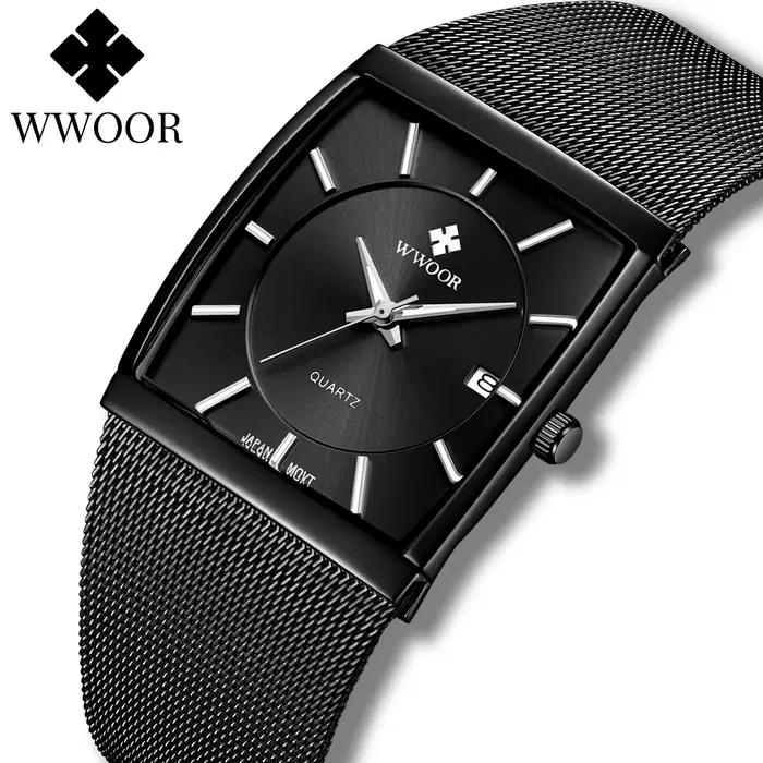 WWOOR 2025 nouvelle marque de luxe hommes montre décontractée carré noir maille acier Quartz sport étanche montres Relogio Masculino