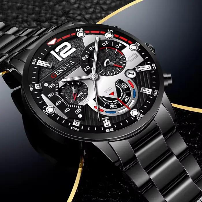 GENEVA hommes loisirs affaires créatif Six broches montre alliage acier bande