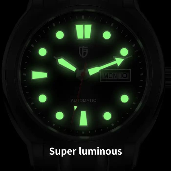 BERNY automatique hommes montre souper lumineux saphir acier inoxydable 100M étanche affaires décontracté mécanique