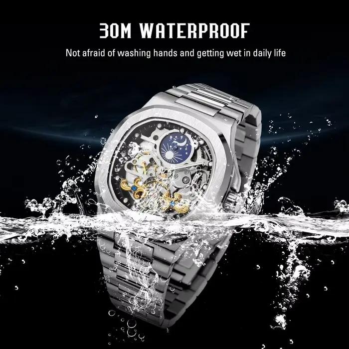 Forsining 2025 nouveau haut hommes montres mécaniques automatiques Tourbillon Phase de lune en acier étanche lumineux squelette horloge d'affaires