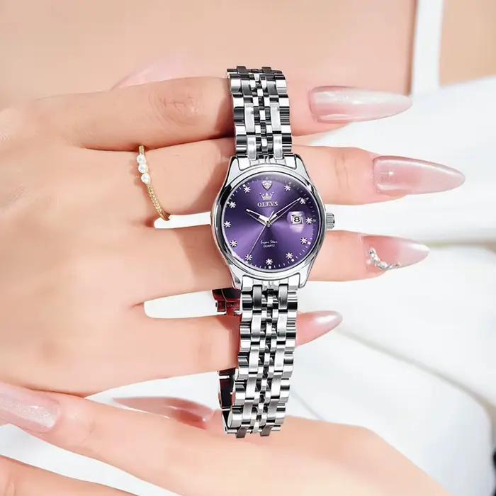 Montres à cadran violet diamant pour femmes