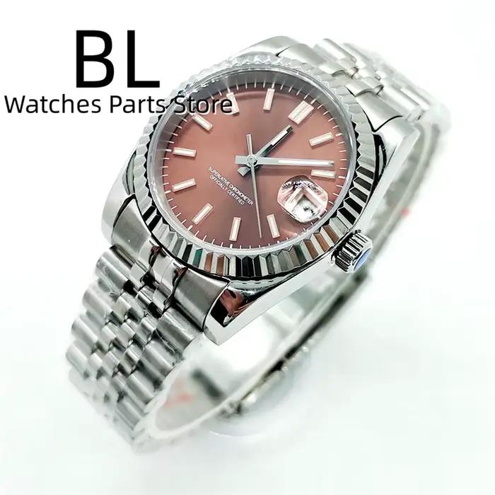 Montre mécanique BLIGER avec cadran marron luminescent, bracelet Jubilee, résistante à l'eau pour hommes occasions spéciales