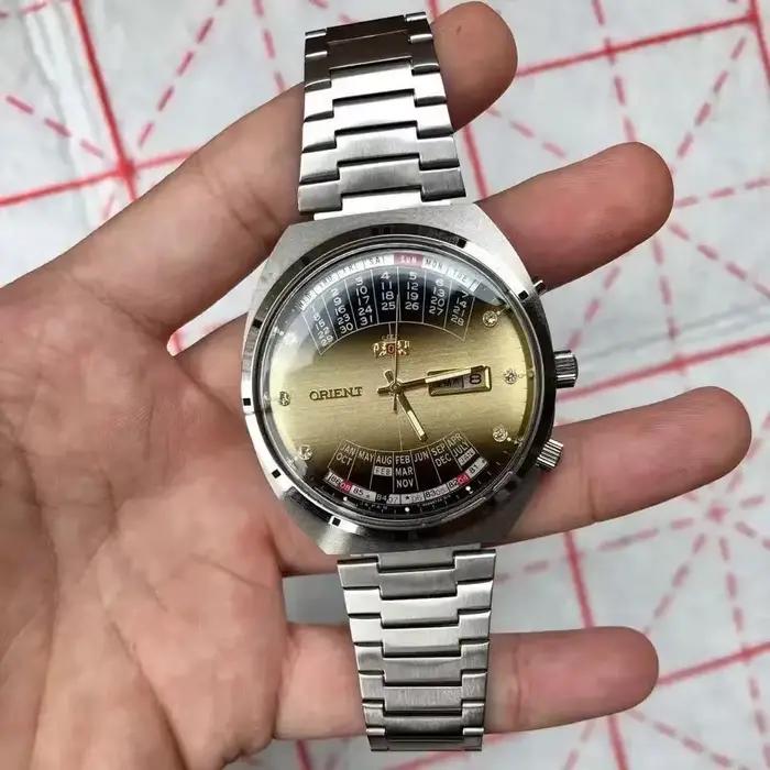Montre mécanique sportive orient multifonction homme résistance à l'eau cadran grand ultra fin heure mondiale calendrier perpétuel