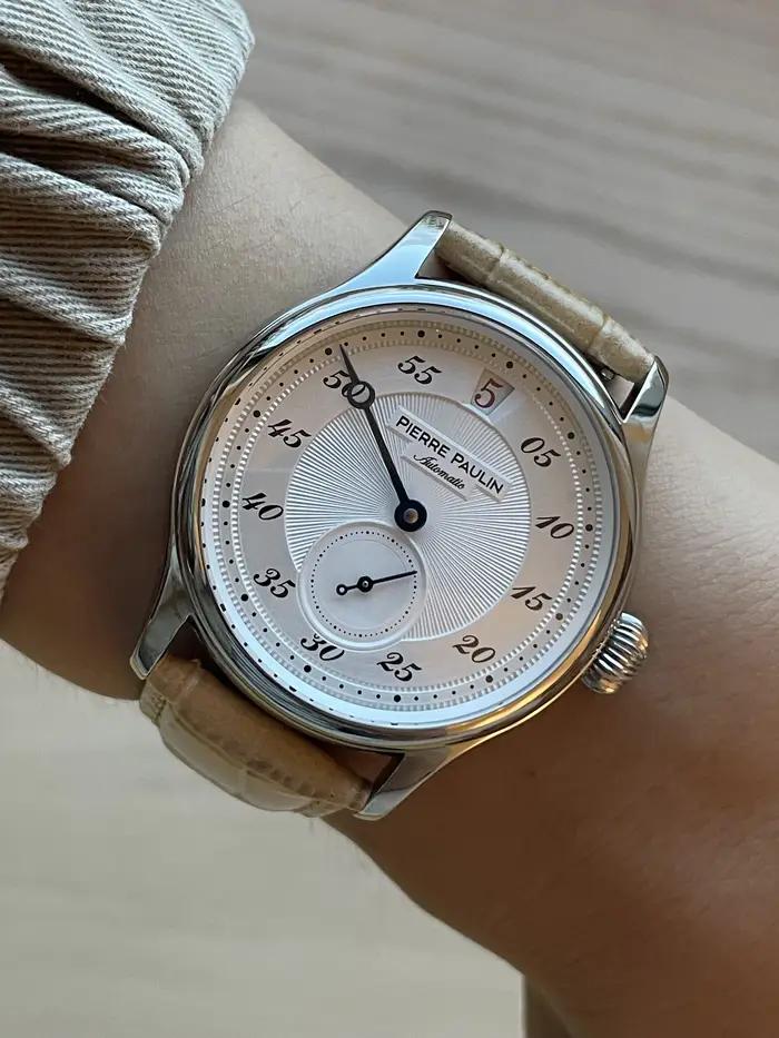 42mm PIERRE PAULIN sauter heure montre hommes saumon cadran saphir