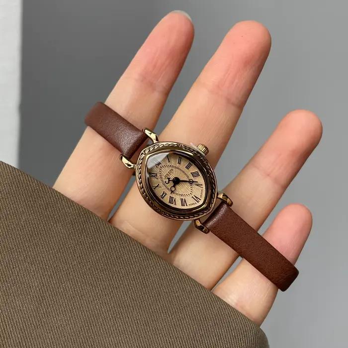 Montre à Quartz Haut de Gamme Vintage en Cuir Marron Femme Occasions Spéciales Elégante Luxe Raffinée