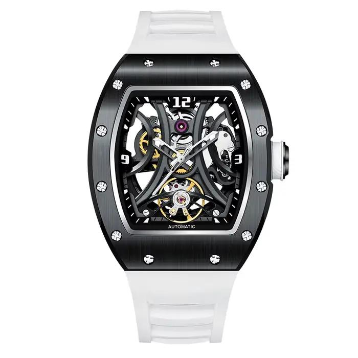 DNAIEL GORMAN cadran squelette montre mécanique automatique hommes boîte en acier inoxydable montre-bracelet de Sport étanche bracelet en fibre de carbone