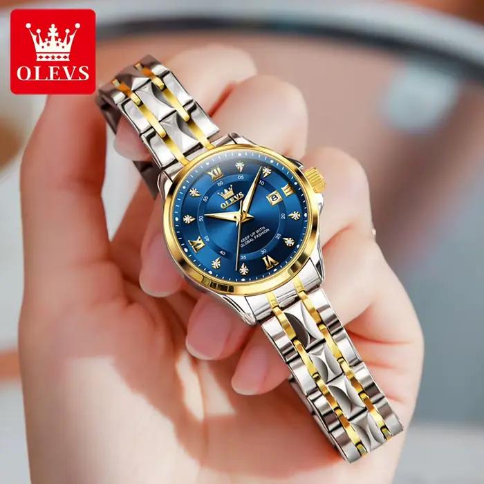 OLEVS montres pour femmes de luxe mode or petite montre-bracelet pour dames Original étanche losange bracelet en acier inoxydable Date