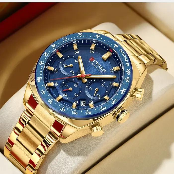 Nouvelle Montre Curren 8497 Chronographe Homme Bracelet Acier Inoxydable Aiguilles Lumineuses Date Étanche Quartz Occasions Spéciales Casual Fashion