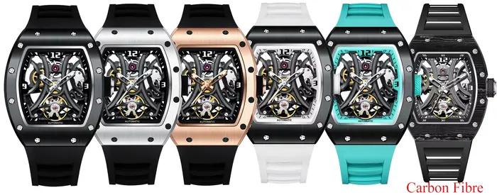 Nouvelle Montre Automatique Style Tonneau Cadran Silicone Bracelet Étanche Sport Mécanique Acier Inoxydable 2026