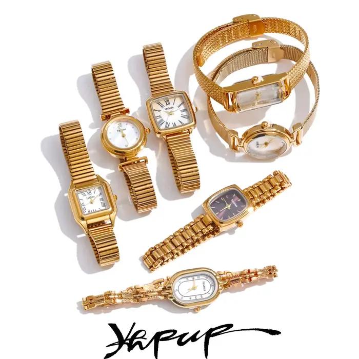Montre Yhpup en acier inoxydable plaquée or 18 carats pour femmes style mode et casual occasions spéciales et quotidiennes