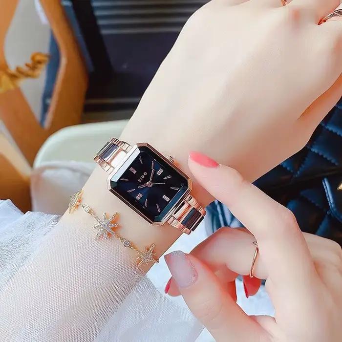 Montre en alliage rectangle quartz certifiée CE pour femmes style fashion et casual pour toutes occasions